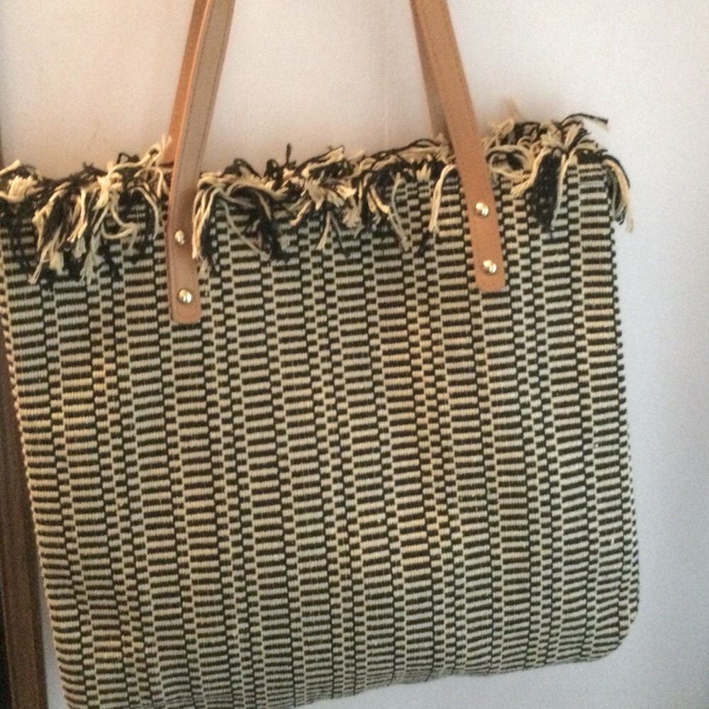 Elegant Black and Tan Woven Tote Bag